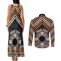 Personalised Aotearoa Niho Taniwha Motif Couples Matching Tank Maxi Dress and Long Sleeve Button Shirt Gold Style LT9 - Polynesian Pride