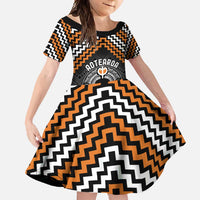Personalised Aotearoa Niho Taniwha Motif Family Matching Long Sleeve Bodycon Dress and Hawaiian Shirt Gold Style LT9 Daughter's Dress Gold - Polynesian Pride