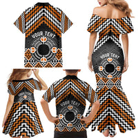 Personalised Aotearoa Niho Taniwha Motif Family Matching Mermaid Dress and Hawaiian Shirt Gold Style