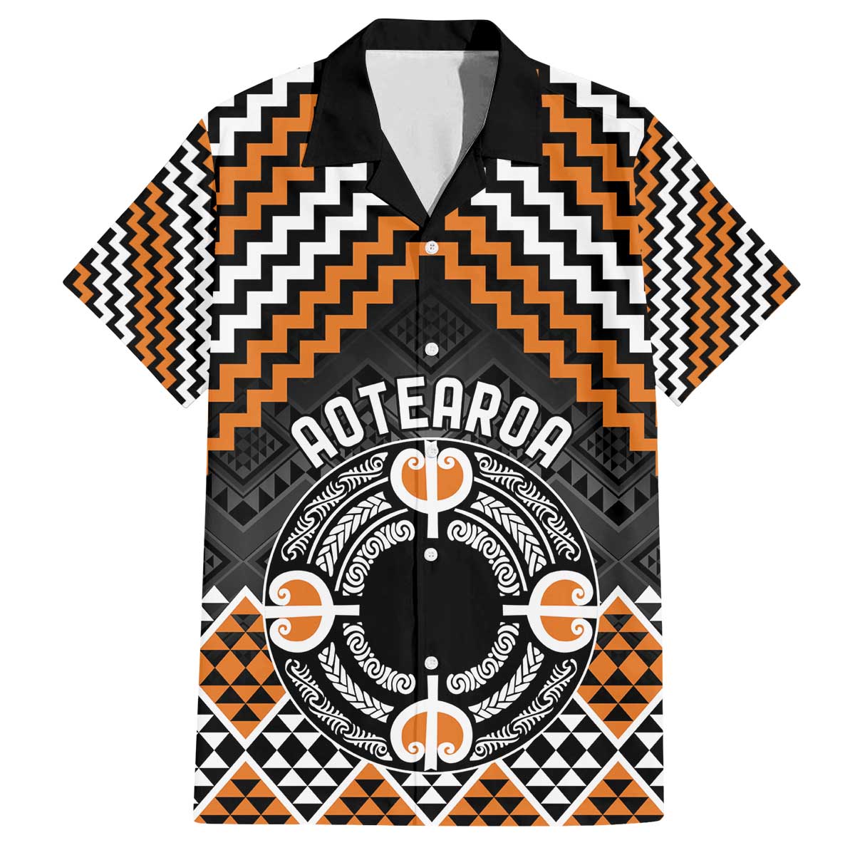 Personalised Aotearoa Niho Taniwha Motif Family Matching Off The Shoulder Long Sleeve Dress and Hawaiian Shirt Gold Style