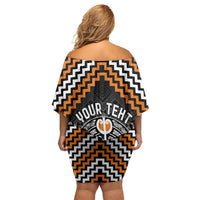 Personalised Aotearoa Niho Taniwha Motif Family Matching Off Shoulder Short Dress and Hawaiian Shirt Gold Style