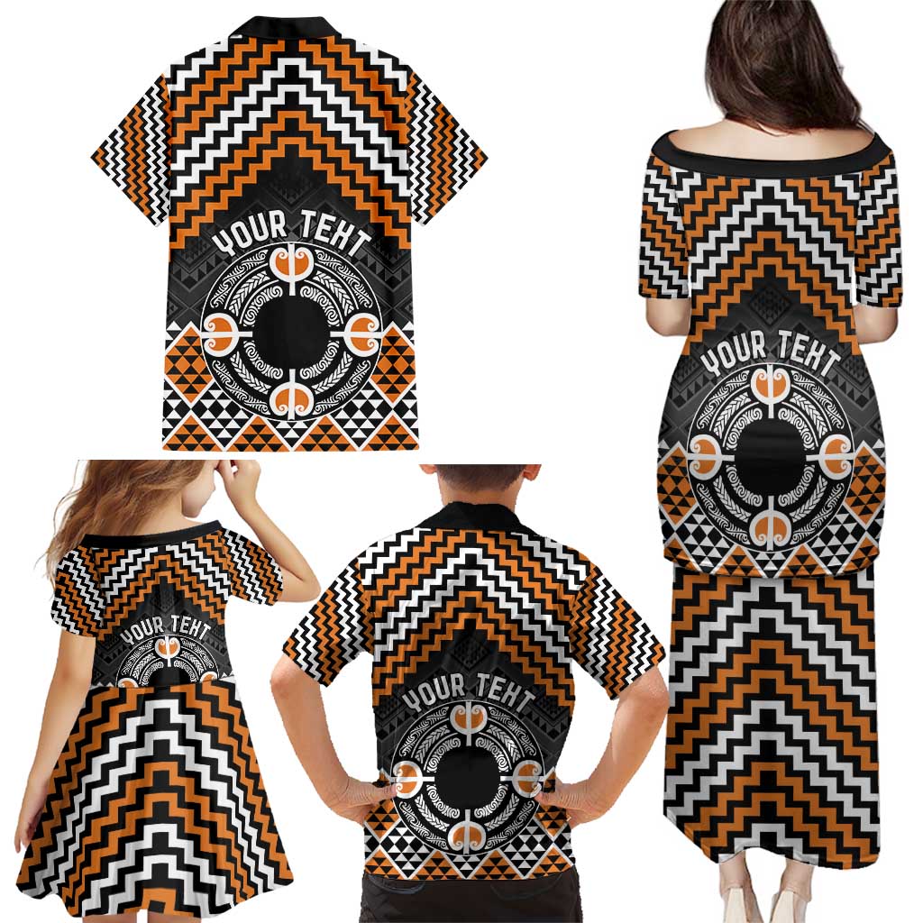 Personalised Aotearoa Niho Taniwha Motif Family Matching Puletasi and Hawaiian Shirt Gold Style LT9 - Polynesian Pride