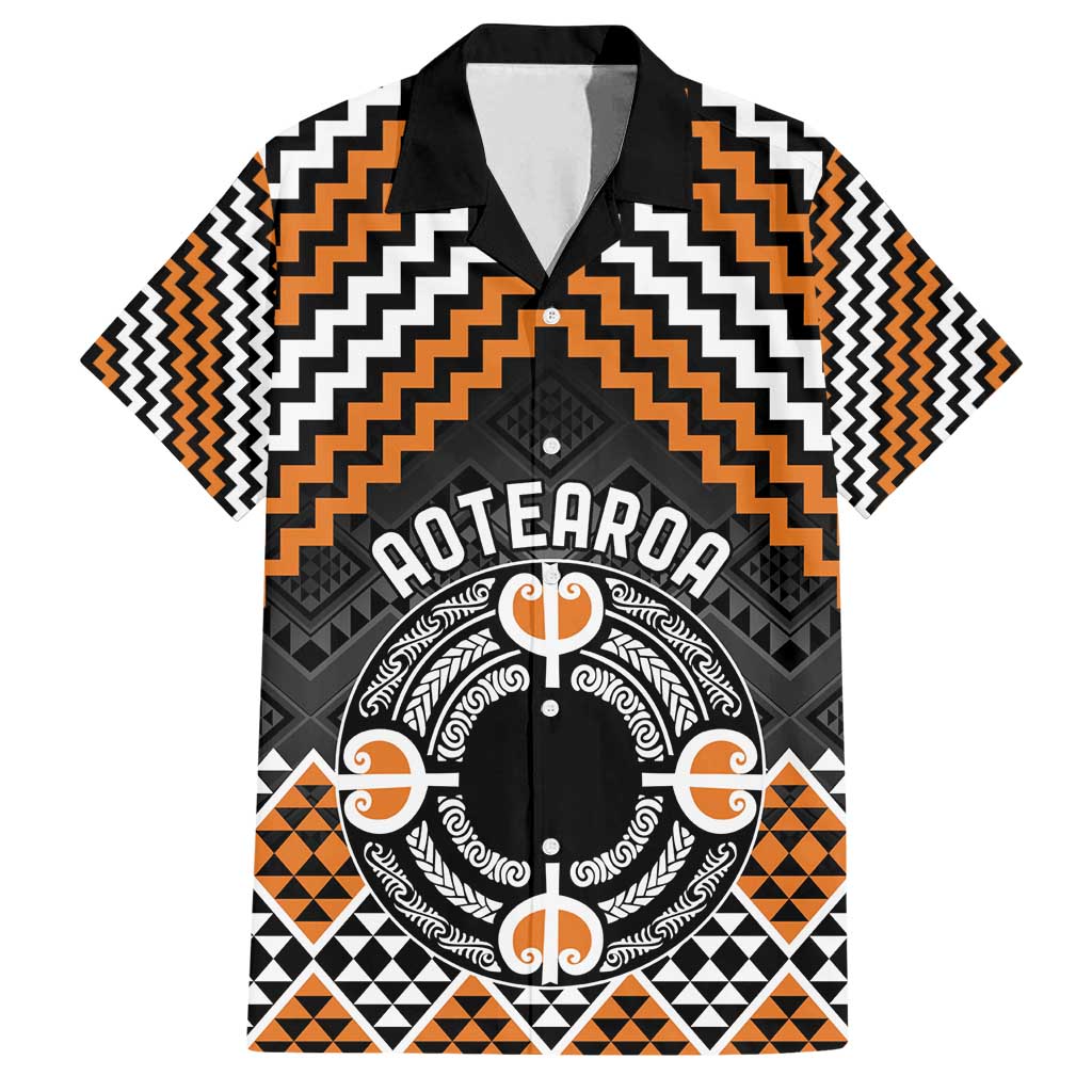 Personalised Aotearoa Niho Taniwha Motif Family Matching Puletasi and Hawaiian Shirt Gold Style LT9 Dad's Shirt - Short Sleeve Gold - Polynesian Pride