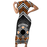 Personalised Aotearoa Niho Taniwha Motif Family Matching Short Sleeve Bodycon Dress and Hawaiian Shirt Gold Style