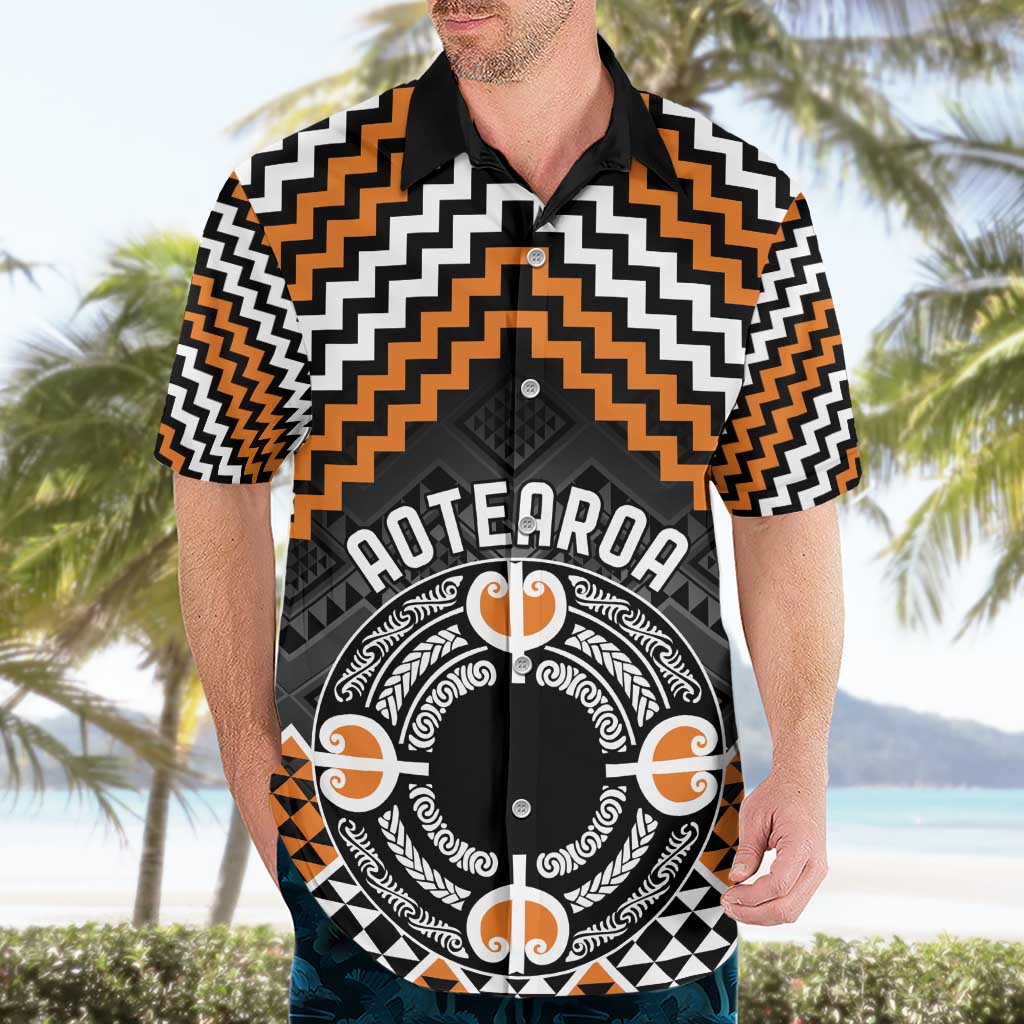 Personalised Aotearoa Niho Taniwha Motif Hawaiian Shirt Gold Style