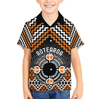 Personalised Aotearoa Niho Taniwha Motif Kid Hawaiian Shirt Gold Style