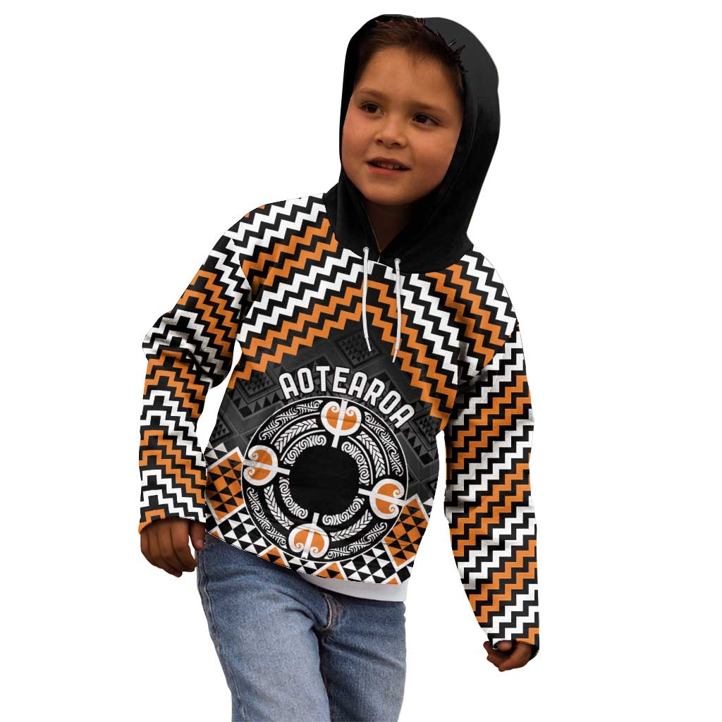 Personalised Aotearoa Niho Taniwha Motif Kid Hoodie Gold Style