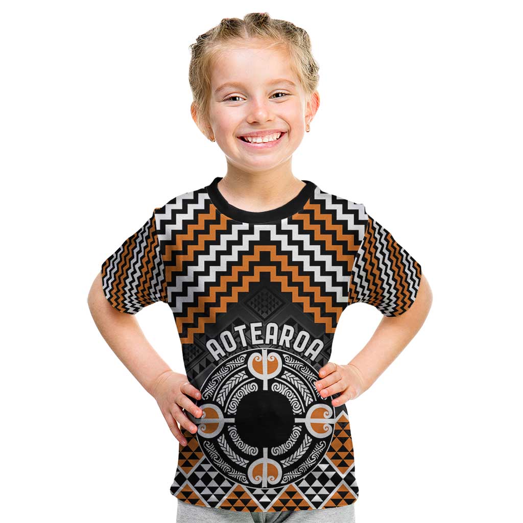 Personalised Aotearoa Niho Taniwha Motif Kid T Shirt Gold Style LT9 Gold - Polynesian Pride