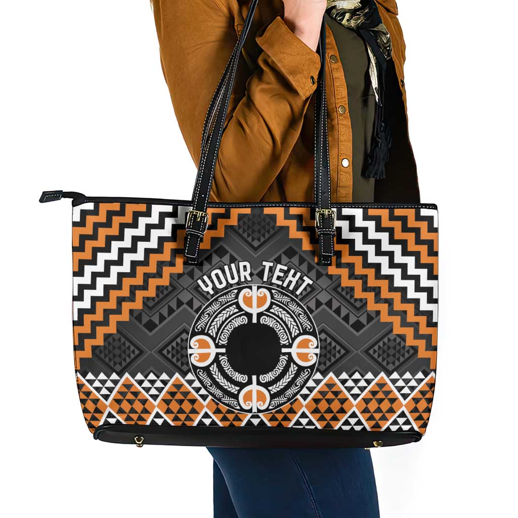 Personalised Aotearoa Niho Taniwha Motif Leather Tote Bag Gold Style LT9 - Polynesian Pride
