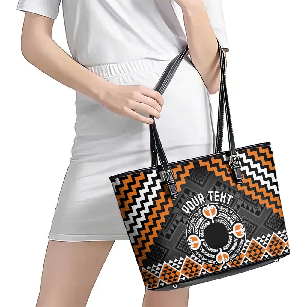 Personalised Aotearoa Niho Taniwha Motif Leather Tote Bag Gold Style LT9 - Polynesian Pride