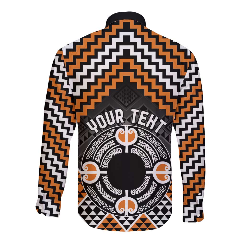 Personalised Aotearoa Niho Taniwha Motif Long Sleeve Button Shirt Gold Style LT9 - Polynesian Pride