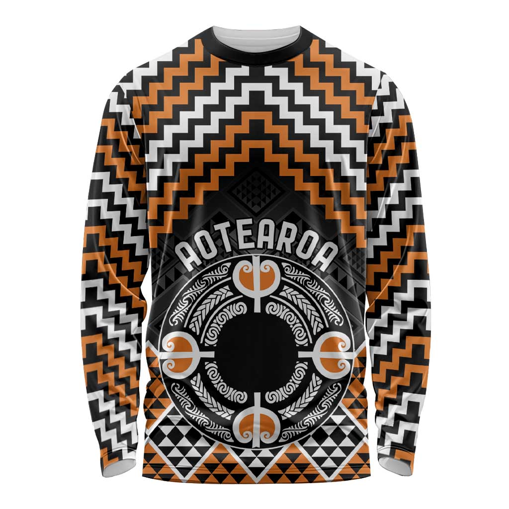 Personalised Aotearoa Niho Taniwha Motif Long Sleeve Shirt Gold Style