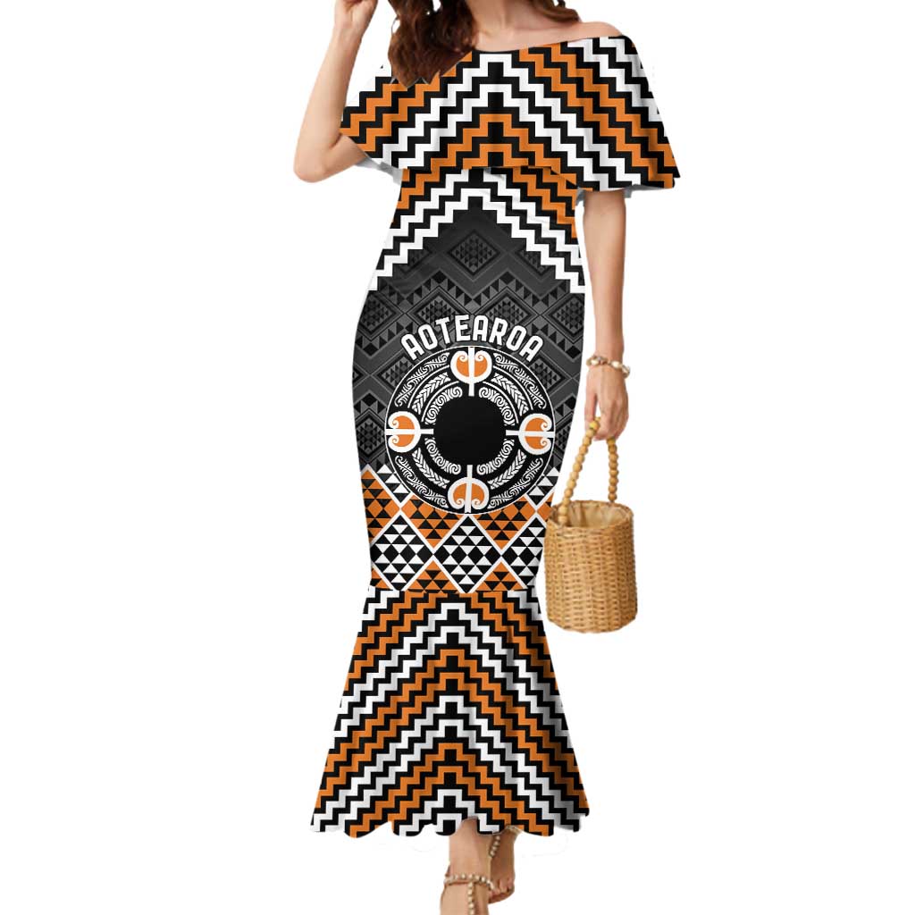 Personalised Aotearoa Niho Taniwha Motif Mermaid Dress Gold Style