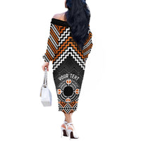 Personalised Aotearoa Niho Taniwha Motif Off The Shoulder Long Sleeve Dress Gold Style