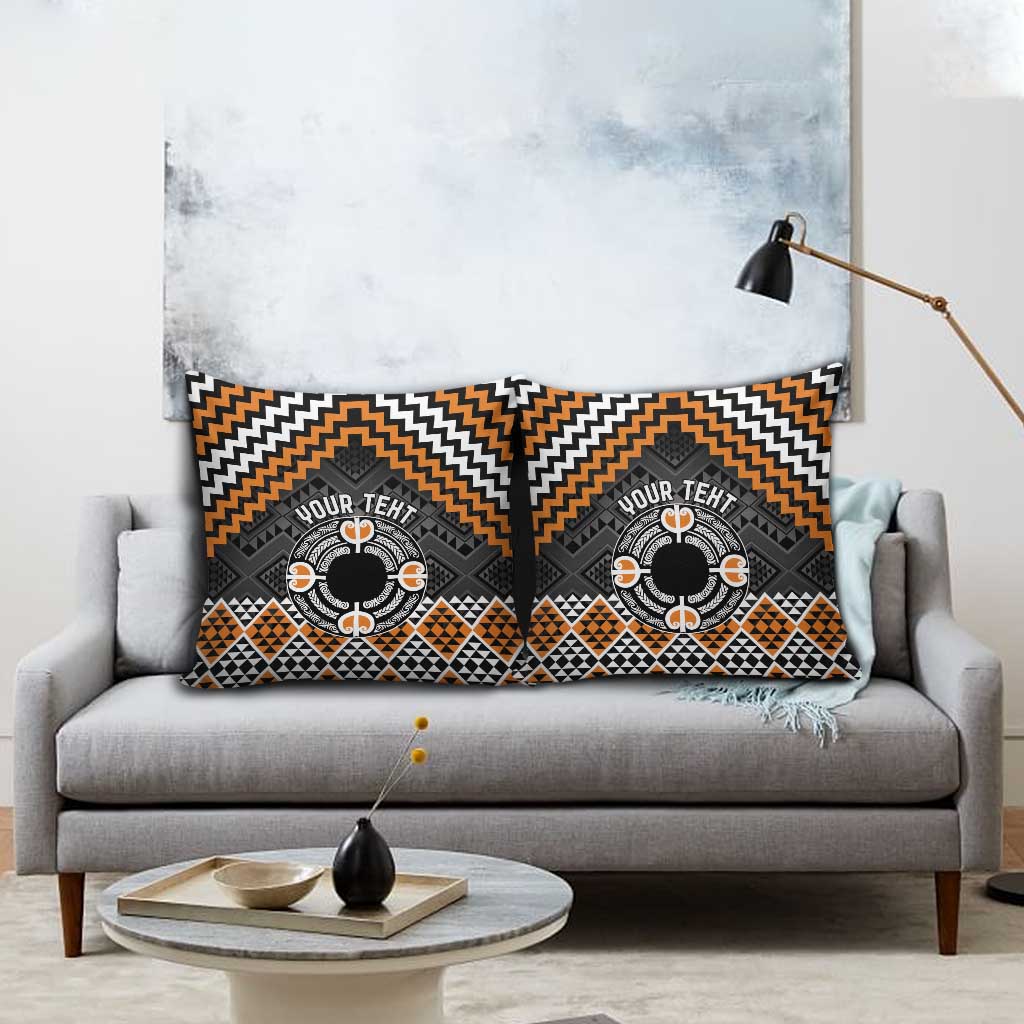 Personalised Aotearoa Niho Taniwha Motif Pillow Cover Gold Style - Polynesian Pride