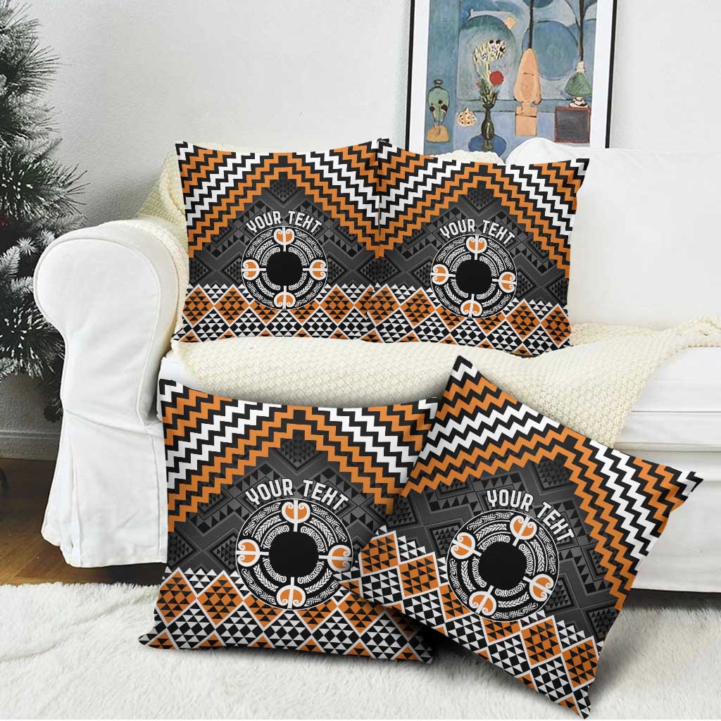 Personalised Aotearoa Niho Taniwha Motif Pillow Cover Gold Style - Polynesian Pride
