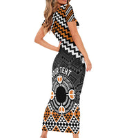 Personalised Aotearoa Niho Taniwha Motif Short Sleeve Bodycon Dress Gold Style