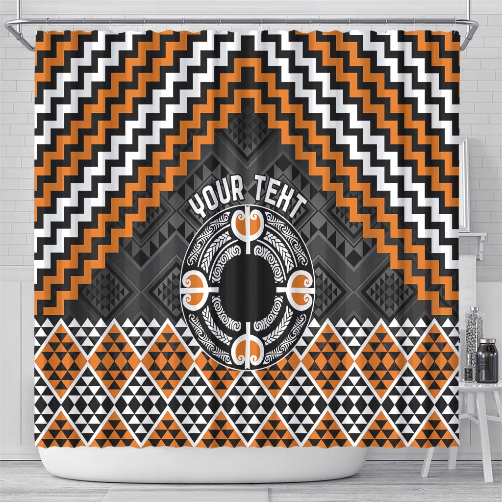 Personalised Aotearoa Niho Taniwha Motif Shower Curtain Gold Style