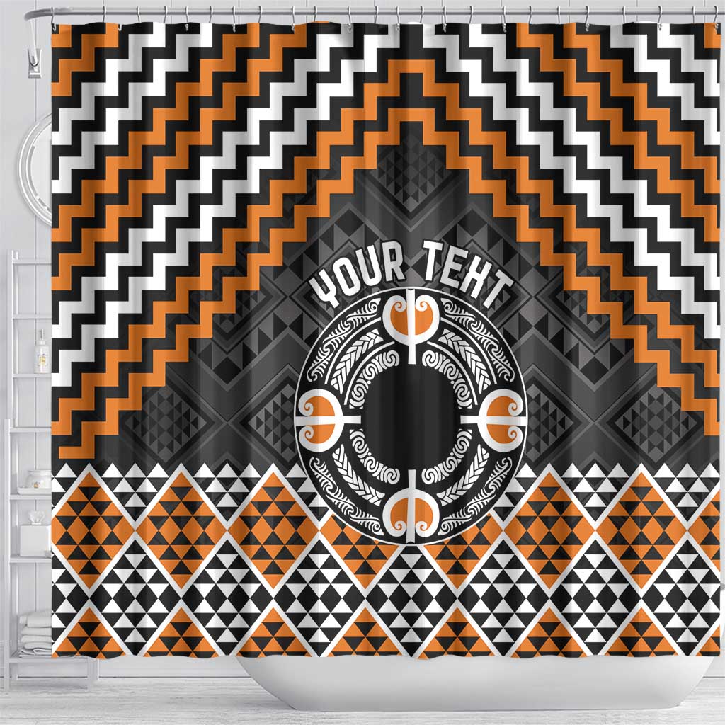 Personalised Aotearoa Niho Taniwha Motif Shower Curtain Gold Style