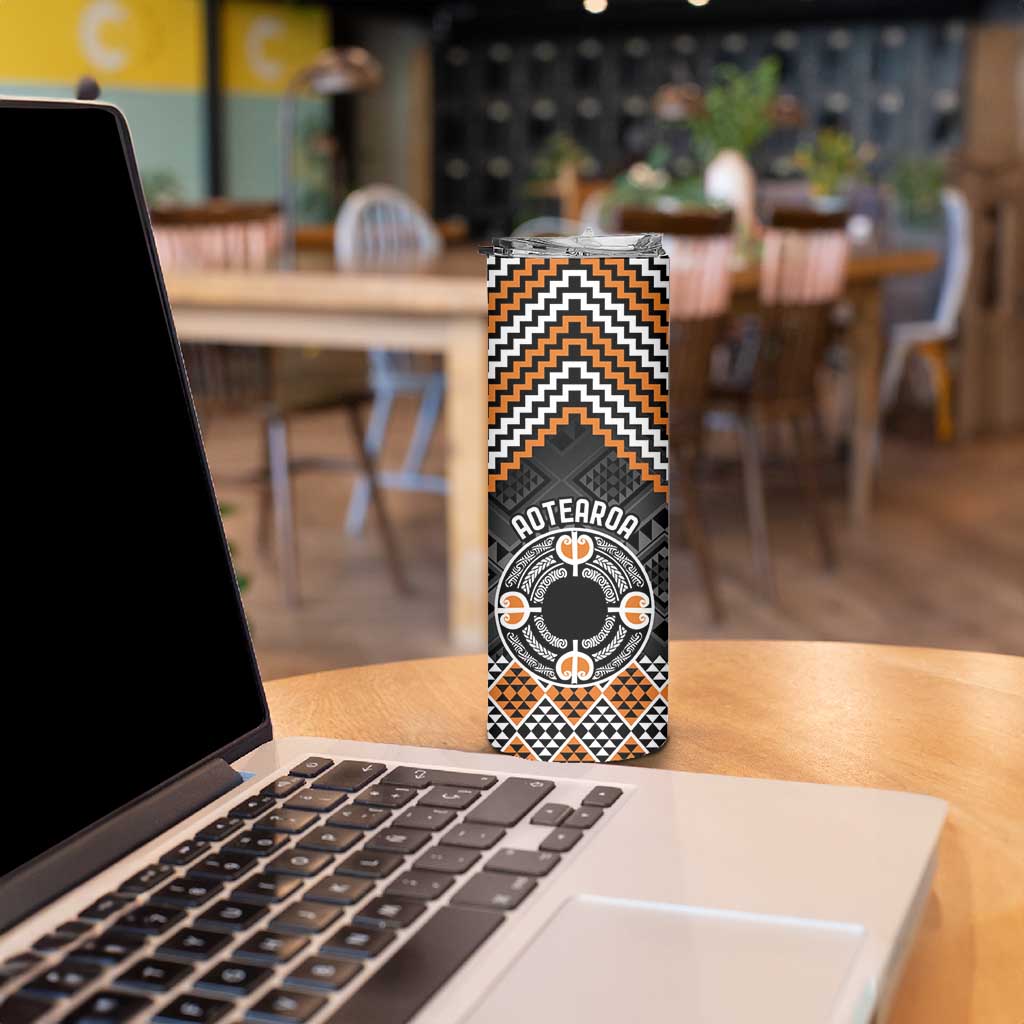 Personalised Aotearoa Niho Taniwha Motif Skinny Tumbler Gold Style