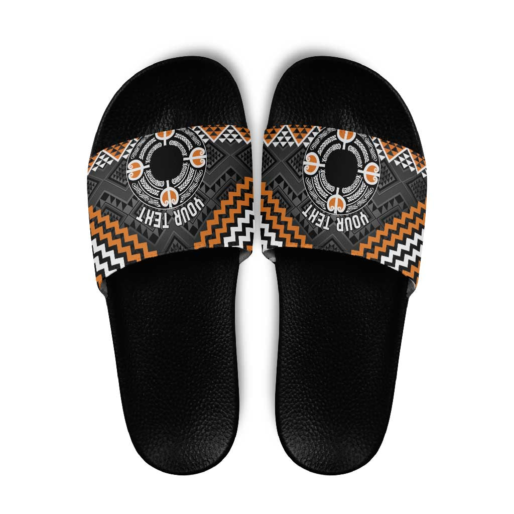 Personalised Aotearoa Niho Taniwha Motif Slide Sandals Gold Style LT9 Gold - Polynesian Pride