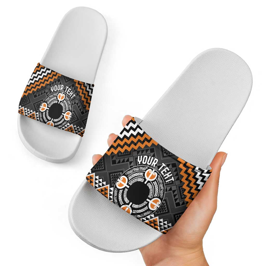 Personalised Aotearoa Niho Taniwha Motif Slide Sandals Gold Style LT9 - Polynesian Pride