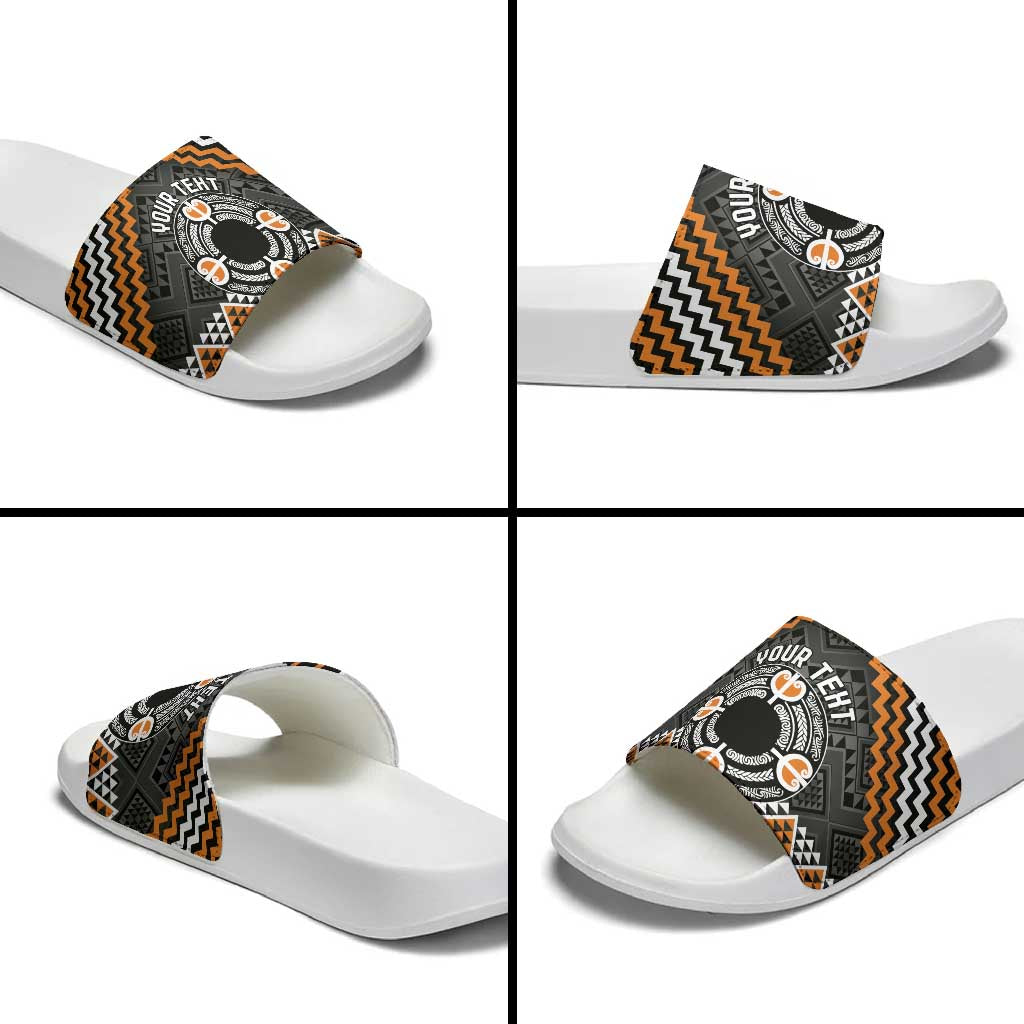 Personalised Aotearoa Niho Taniwha Motif Slide Sandals Gold Style LT9 - Polynesian Pride