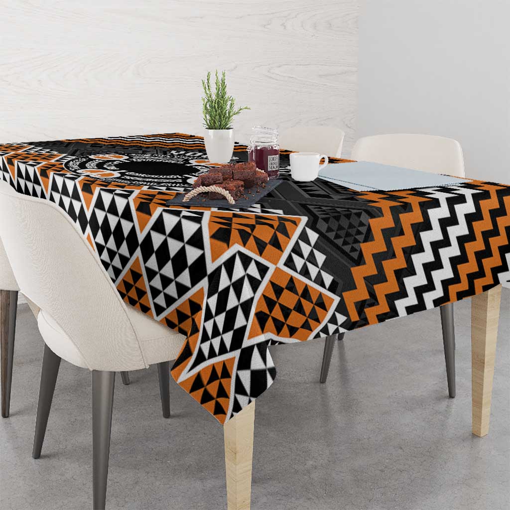 Personalised Aotearoa Niho Taniwha Motif Tablecloth Gold Style LT9 - Polynesian Pride