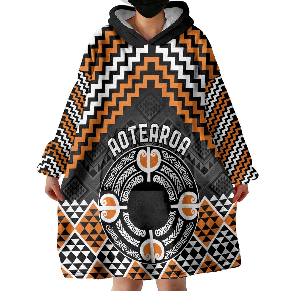 Personalised Aotearoa Niho Taniwha Motif Wearable Blanket Hoodie Gold Style