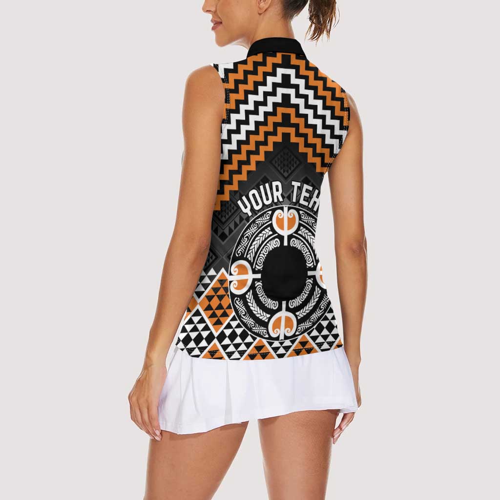 Personalised Aotearoa Niho Taniwha Motif Women Sleeveless Polo Shirt Gold Style