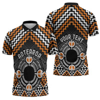 Personalised Aotearoa Niho Taniwha Motif Zipper Polo Shirt Gold Style - Polynesian Pride