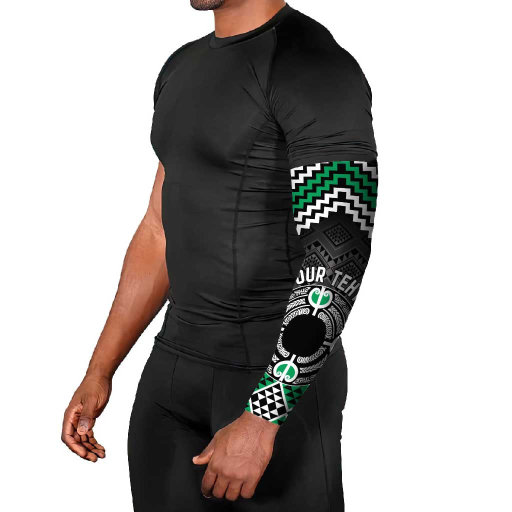 Personalised Aotearoa Niho Taniwha Motif Arm Sleeves Green Style - Polynesian Pride
