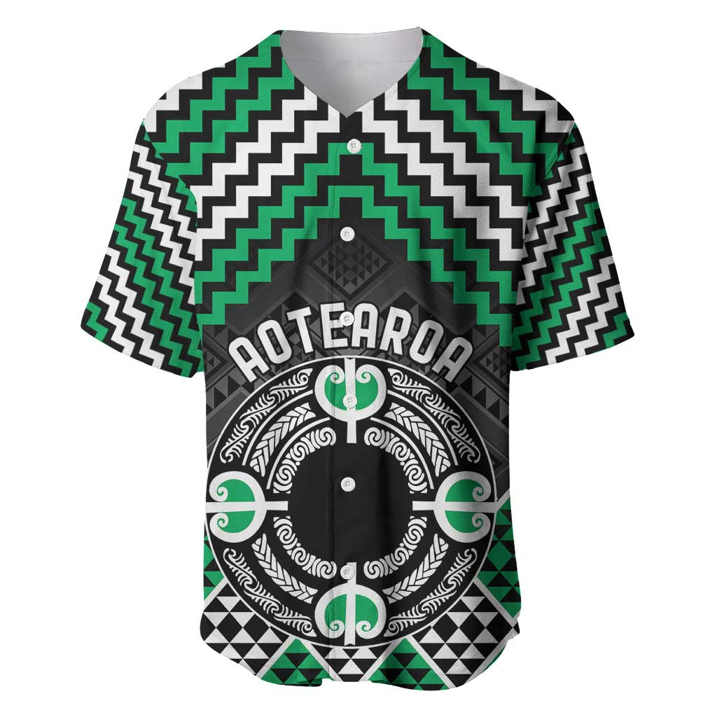 Personalised Aotearoa Niho Taniwha Motif Baseball Jersey Green Style LT9 Green - Polynesian Pride