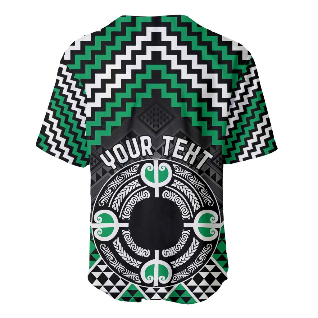 Personalised Aotearoa Niho Taniwha Motif Baseball Jersey Green Style LT9 - Polynesian Pride