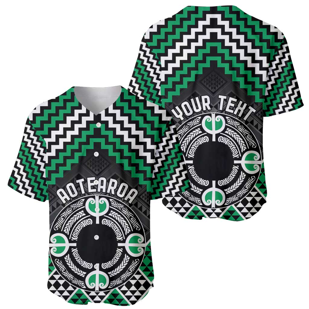 Personalised Aotearoa Niho Taniwha Motif Baseball Jersey Green Style LT9 - Polynesian Pride