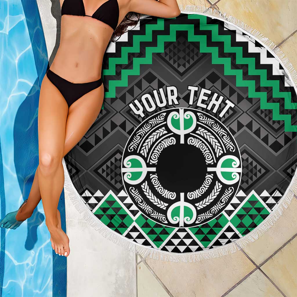 Personalised Aotearoa Niho Taniwha Motif Beach Blanket Green Style