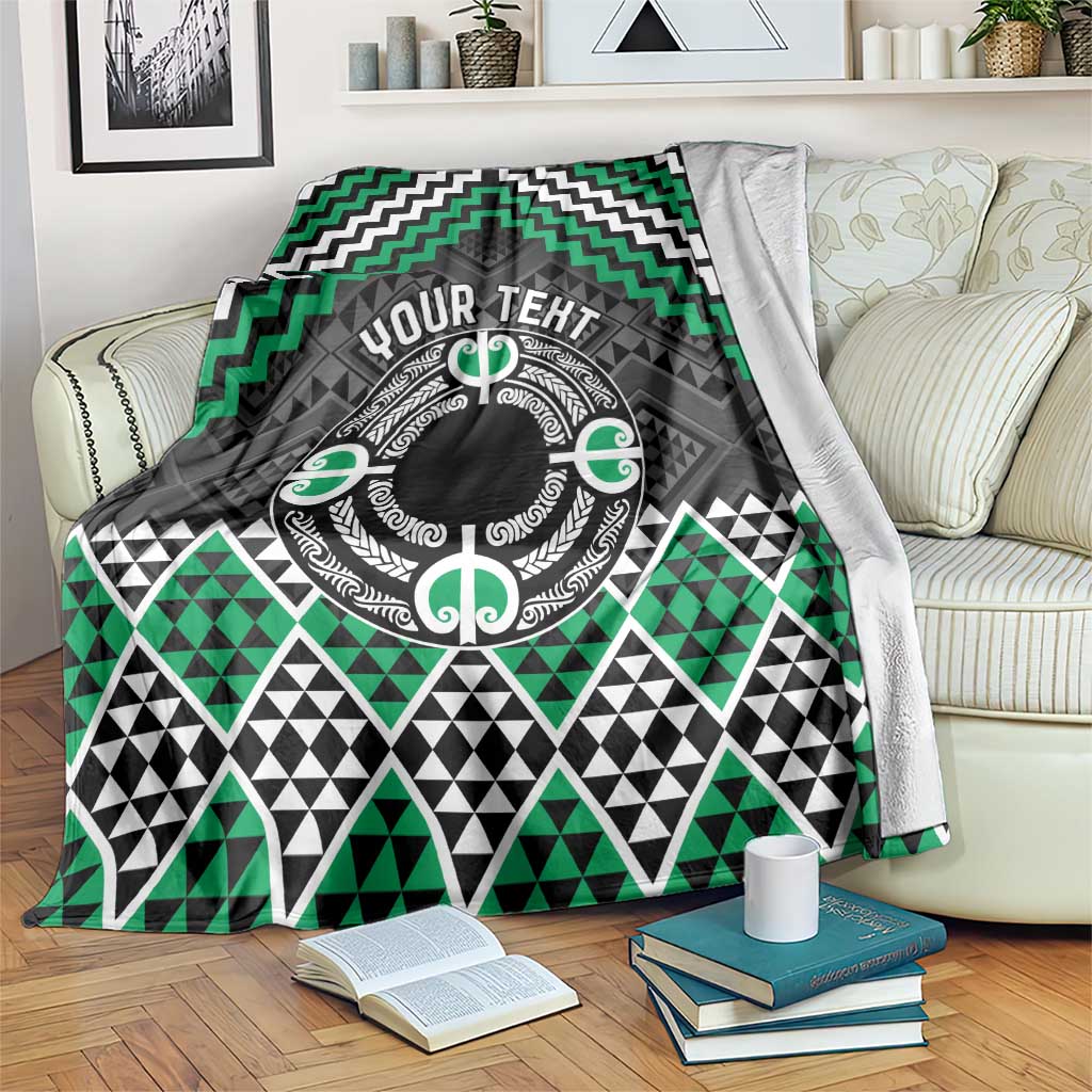 Personalised Aotearoa Niho Taniwha Motif Blanket Green Style
