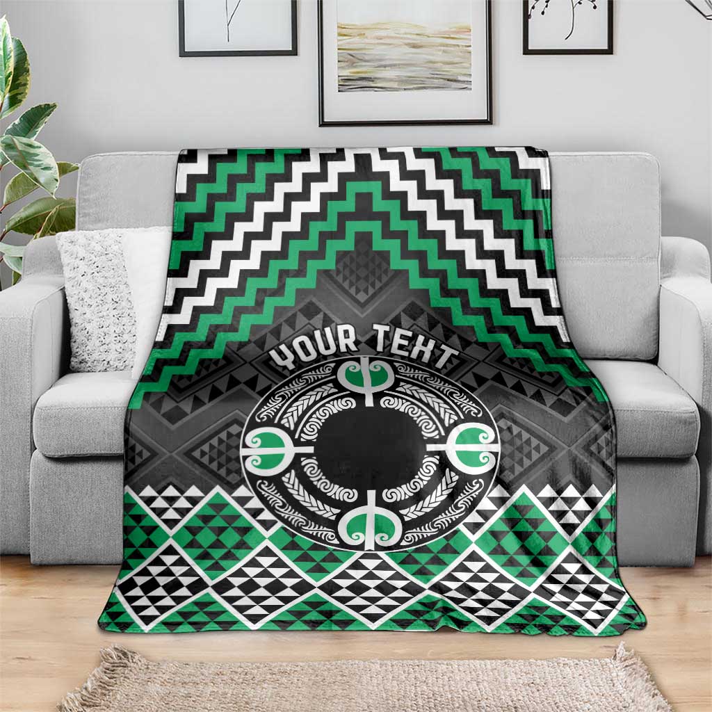Personalised Aotearoa Niho Taniwha Motif Blanket Green Style