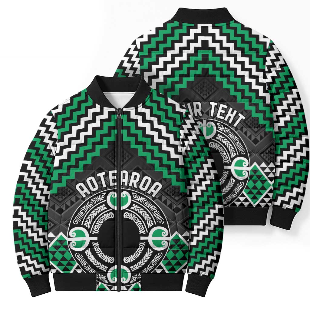 Personalised Aotearoa Niho Taniwha Motif Bomber Puffer Jacket Green Style - Polynesian Pride