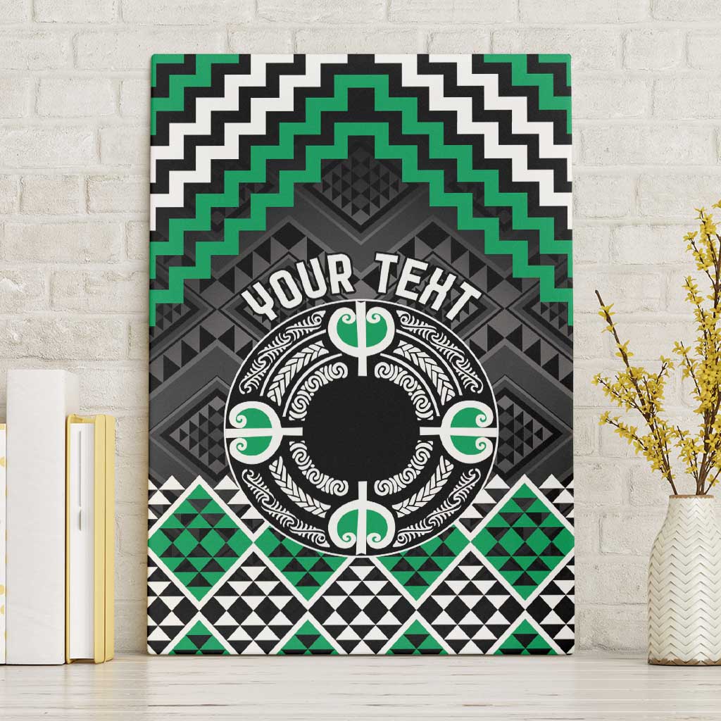 Personalised Aotearoa Niho Taniwha Motif Canvas Wall Art Green Style