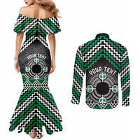 Personalised Aotearoa Niho Taniwha Motif Couples Matching Mermaid Dress and Long Sleeve Button Shirt Green Style LT9 - Polynesian Pride