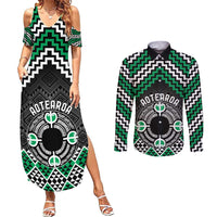 Personalised Aotearoa Niho Taniwha Motif Couples Matching Summer Maxi Dress and Long Sleeve Button Shirt Green Style
