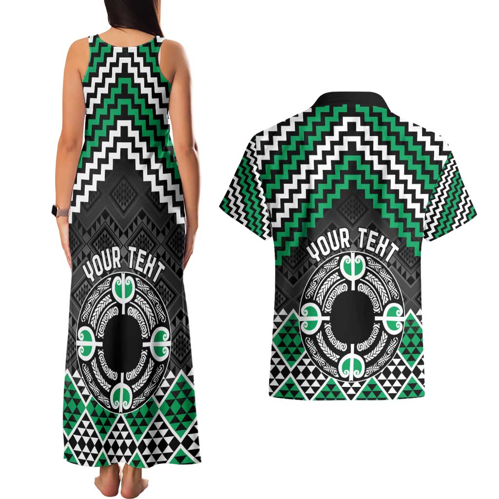 Personalised Aotearoa Niho Taniwha Motif Couples Matching Tank Maxi Dress and Hawaiian Shirt Green Style LT9 - Polynesian Pride