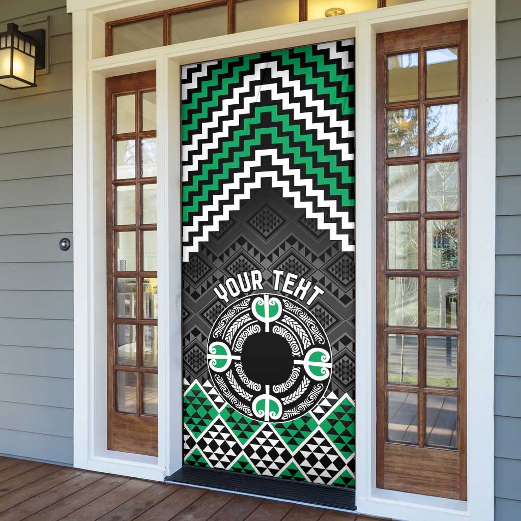 Personalised Aotearoa Niho Taniwha Motif Door Cover Green Style - Polynesian Pride