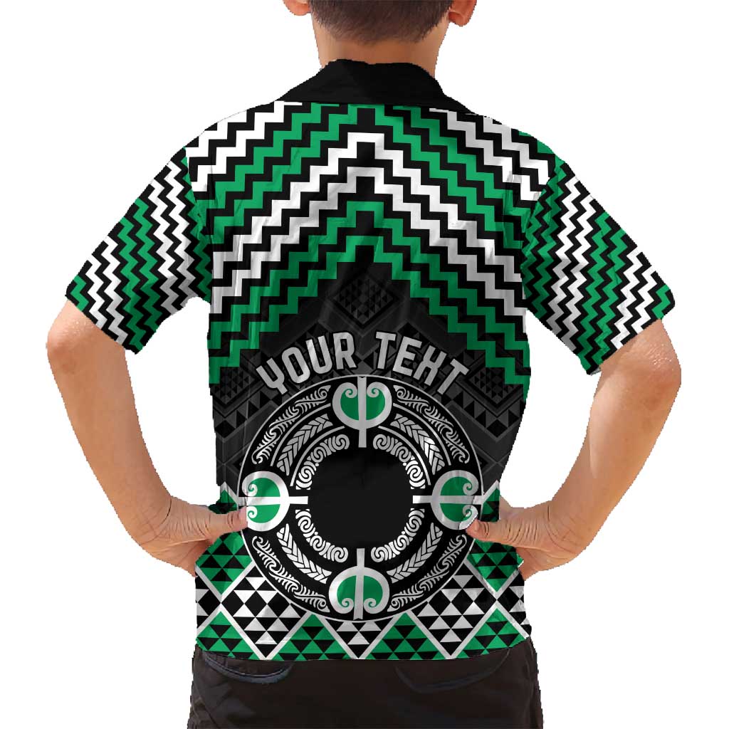 Personalised Aotearoa Niho Taniwha Motif Family Matching Long Sleeve Bodycon Dress and Hawaiian Shirt Green Style LT9 - Polynesian Pride