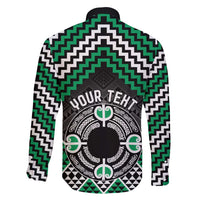 Personalised Aotearoa Niho Taniwha Motif Family Matching Off Shoulder Short Dress and Hawaiian Shirt Green Style