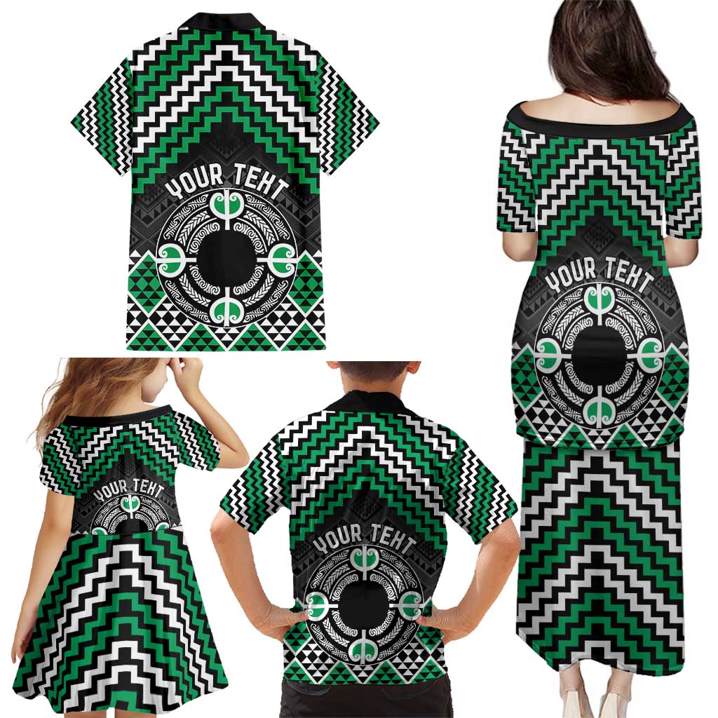 Personalised Aotearoa Niho Taniwha Motif Family Matching Puletasi and Hawaiian Shirt Green Style LT9 - Polynesian Pride