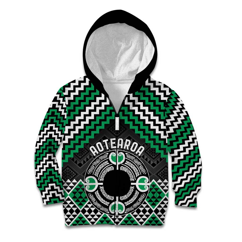 Personalised Aotearoa Niho Taniwha Motif Kid Hoodie Green Style