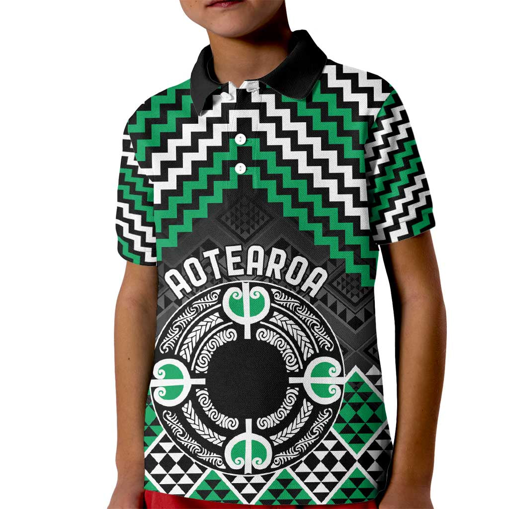 Personalised Aotearoa Niho Taniwha Motif Kid Polo Shirt Green Style LT9 Kid Green - Polynesian Pride