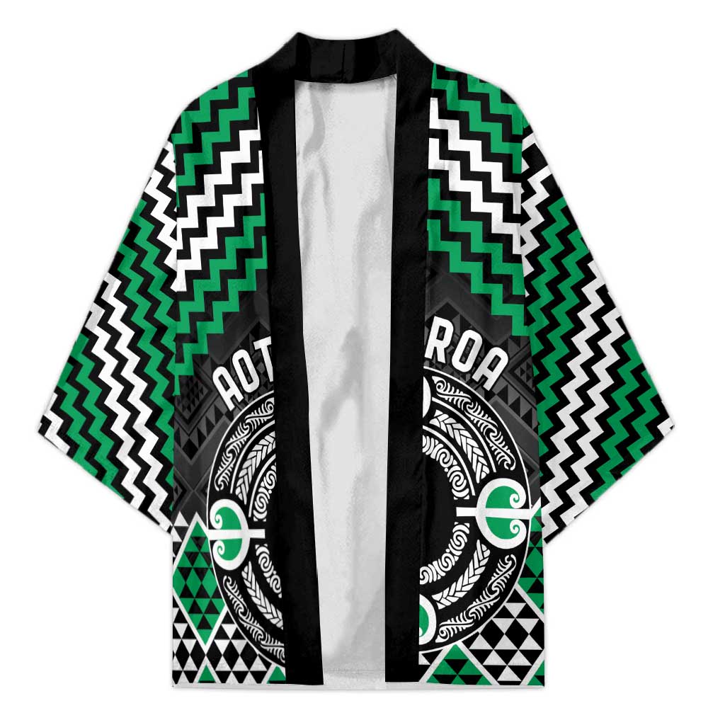 Personalised Aotearoa Niho Taniwha Motif Kimono Green Style - Polynesian Pride